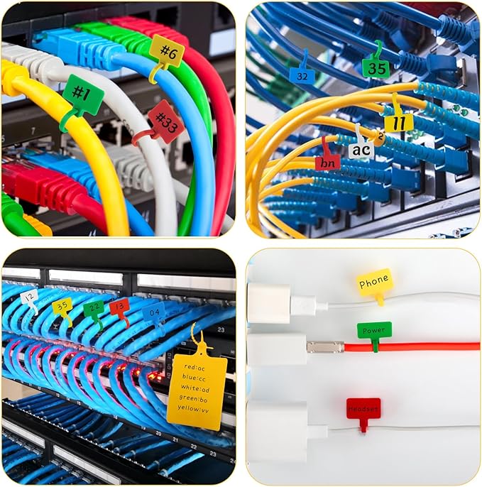 Cable Marker Tie Tags, 204Pcs Self-Locking Zip Tags Write on Label, Nylon Wire Label Multicolor Network Marking for Home Office-5 Colors/6Inch