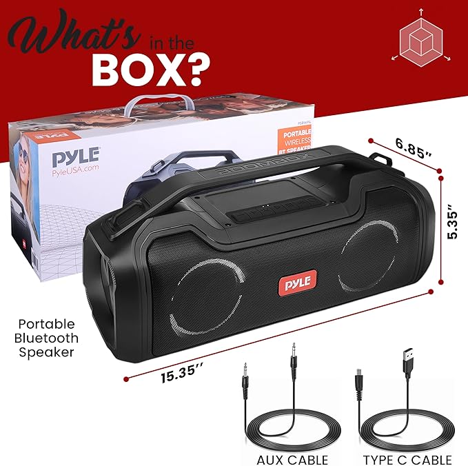 Pyle | Bluetooth Speaker | with HD Sound, Portable Wireless, IPX5 Waterproof, Up to 20H Playtime, TWS Pairing, BT5.3, for Home/Party/Outdoor/Beach, Electronic Gadgets, Birthday Gift