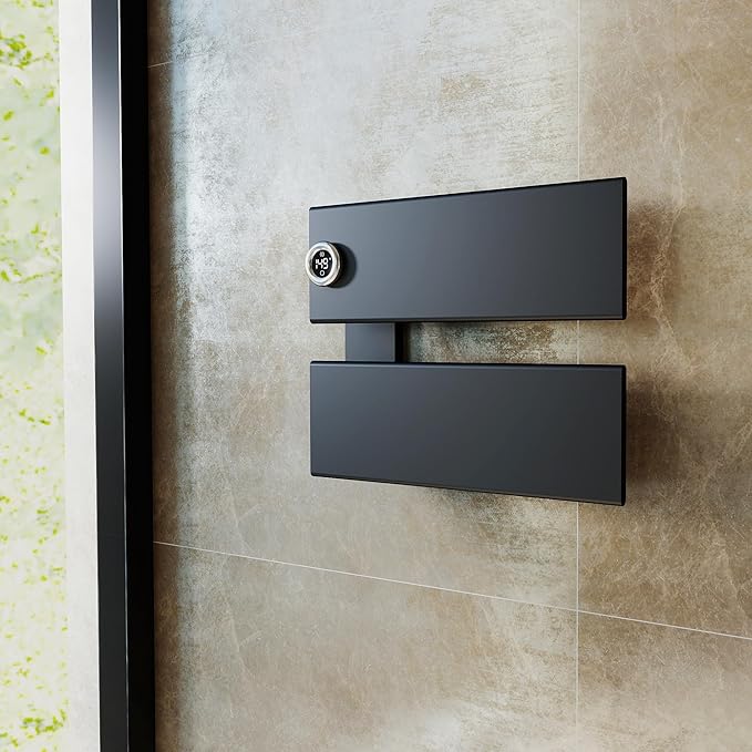 P&Bhusri Electric Heated Towel Rack, Black Towel Warmer with Adjustable Temperature (98–149°F) and Timer (1-24h, On), Fast Heating and Drying for Bathroom, Memory & Remote Control Compatible