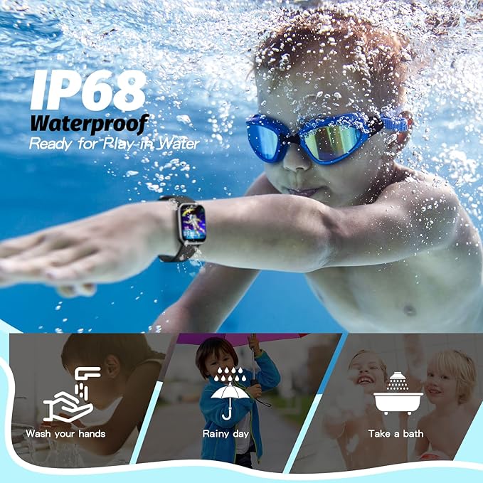 Kids Smart Watch Girls Boys, Fitness Tracker for Kids, 1.5 Inch DIY Dial, 19 Sport Modes, Sleep Monitor, Pedometers, Heart Rate, IP68 Waterproof, Great Gift for Boys Girls Teens 6-14