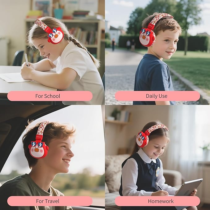 Kids Bluetooth Headphones, 85dB Volume Limit, Ultra-Soft Over-Ear, Built-in Mic, Foldable, Beerus Cartoon Animal Design, Suitable for School & Travel, FM/TF/AUX Supported