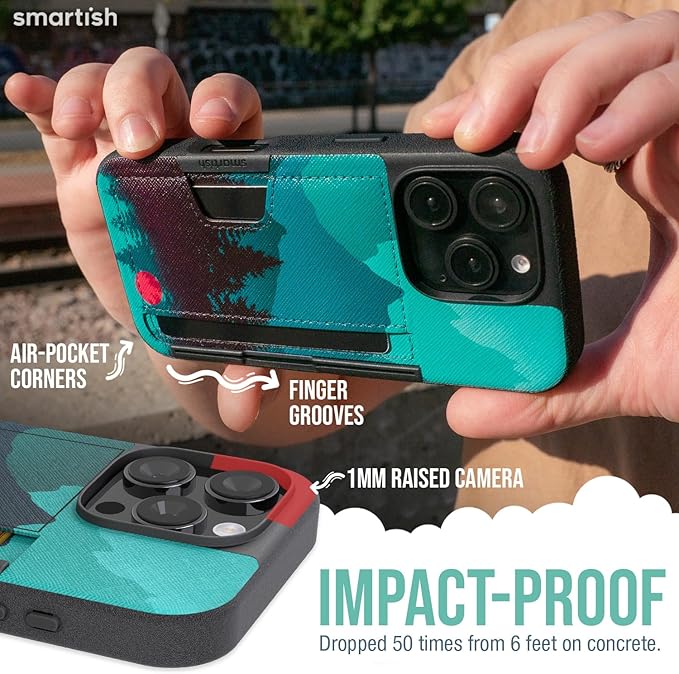 Smartish® iPhone 16 Pro Wallet Case - Wallet Slayer Vol. 2 [Slim + Protective] Credit Card Holder w/Kickstand - Drop Tested Hidden Card Slot Cover Compatible w/Apple iPhone 16 Pro - Moving Mountains