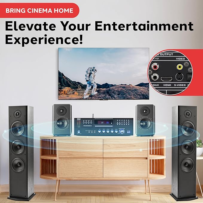 Pyle 3000W 4-Channel Wireless Bluetooth Amplifier - Stereo Home Audio Receiver with Front CD/DVD Player, FM Radio, Hi Def Input,Aux,RCA,USB,2 Mic Inputs w/Echo, Subwoofer Out - Rack Mount