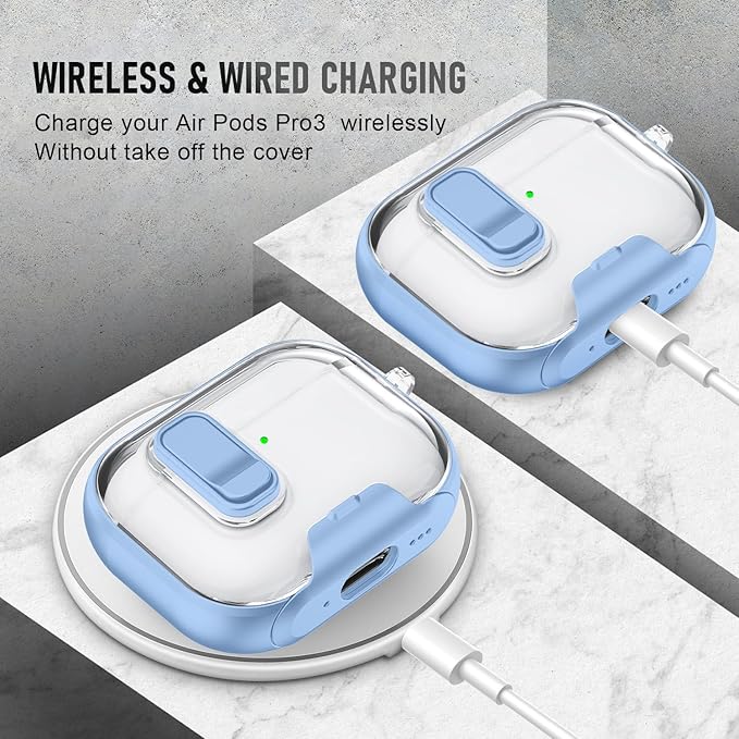 for AirPods Pro 3 Case (2025) with Phone Stand & Cleaner Kit, Cute Soft Silicone Cover for AirPods Pro 3rd Genera case with Keychain for Women Men with Keychain for Airpod Pro case(2025) Light Blue