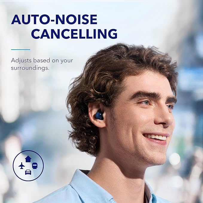 soundcore by Anker Space A40 Auto-Adjustable Active Noise Cancelling Wireless Earbuds, Reduce Noise by Up to 98%, 50H Playtime, Hi-Res Sound, Comfortable Fit, App Customization, Wireless Charge (Blue)