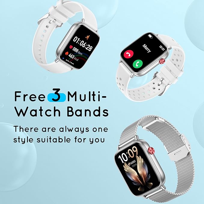 Smart Watch for Women Men (Answer/Make Calls) 1.83" HD 3 Bands Smartwatch Compatible Android iPhone Phones with Fitness Step Tracker/Heart Rate/Sleep Monitor, 120+ Sports Modes IP68 Waterproof, Silver