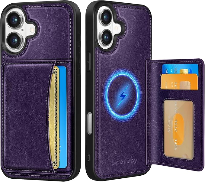 for iPhone 16 Wallet Case - Fits 4 Card Slots, Compatible with MagSafe for Women Aesthetic Durable PU Leather Credit Card Holder Kickstand Phone Cover for Apple 16, Purple