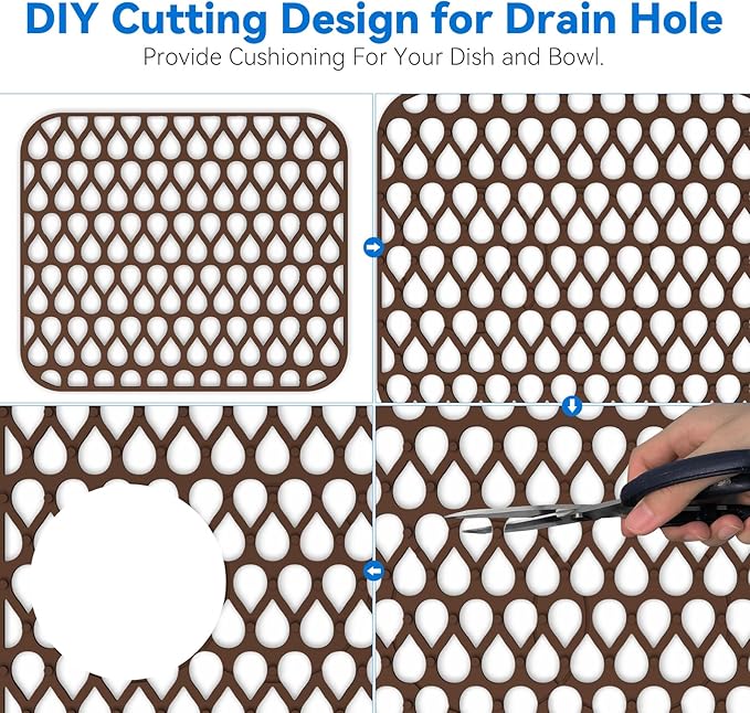 TOOVEM 13.6"x11.6" Kitchen Sink Protector - Large Silicone Mat Grid for Bottom of Farmhouse Sink - Heat Resistant - Coffee - 1 Pack