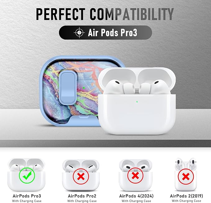 Compatible Airpods Pro 3 Case (2025) with Phone Stand & Cleaner Kit,Cute Soft Silicone Lock Clip Apple AirPods Pro 3rd Generation Case, Airpod Pro 3 Cover with Keychain for Women/Girls