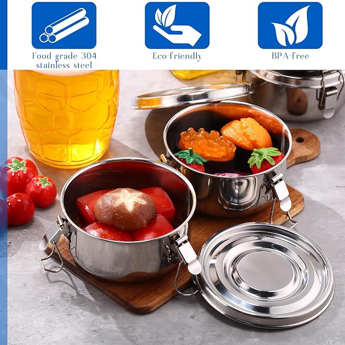 4 Pcs Small Stainless Steel Bento Box 13 oz Reusable 304 Stainless Steel Food Storage Containers with Lockable Clips to Leak Proof, Dishwasher Safe