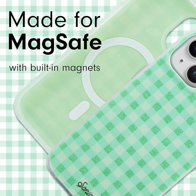 Sonix Case for iPhone 15 Plus, iPhone 14 Plus | Compatible with MagSafe | 10ft Drop Tested | Minty Gingham