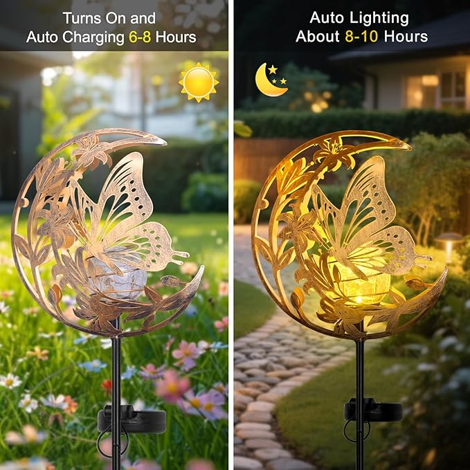 JOBOSI Solar-Powered Moon Butterfly Decorative Gift, Solar Butterfly Ground Stake Light, Mother's Day Gift,Gifts for Women Grandmother, Garden Lawn Decor Christmas & New Year Gift