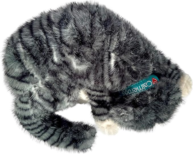Plush Heartbeat Toys - Calming Separation Anxiety Relief Toys for Puppies and Kittens - Heartbeat Simulator in a Soft Comforting Pillow Pet Plush for Dogs and Cats (Grey Stripe)