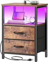 Huuger Night Stand with Charger Station and LED Lights, 2 Drawer Nightstand - Image 1