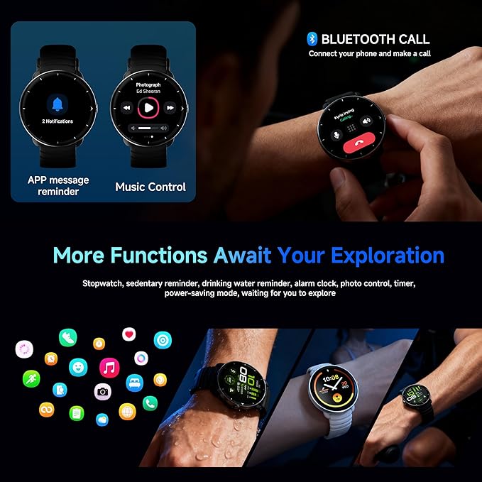 Smartwatch for Swimming 5ATM with GPS, Compass, AI Swim Analysis, Heart & Sleep Tracking, 100+ Sports Modes, HD Display, Long Battery Life, Fitness & Outdoor Training Watch - Men & Women (BLACK)