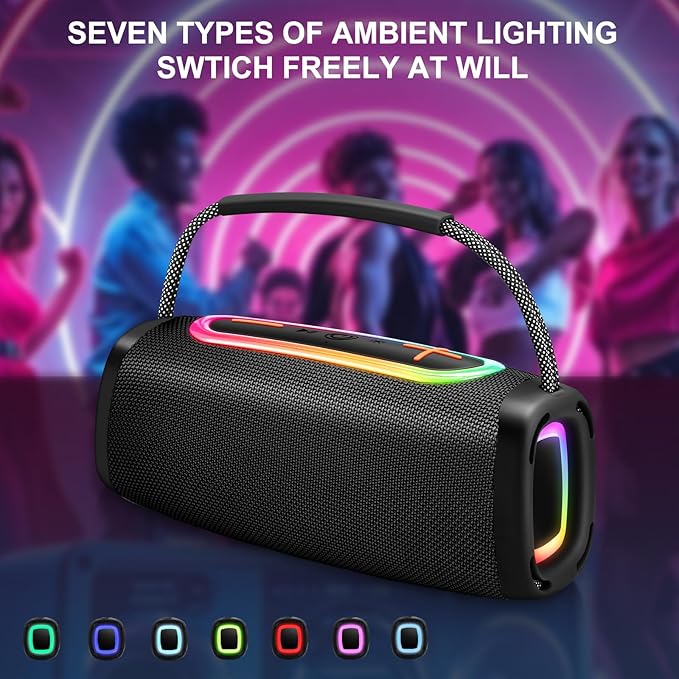 Portable Bluetooth Speaker BT5.4, 66MM Speaker Diameter, 24W Punchy Bass Clear Treble, 24H Playtime IP6 Waterproof Wireless Speakers with RGB Multi-Color Rhythm Lights for Outdoor/Party/Beach as Gift