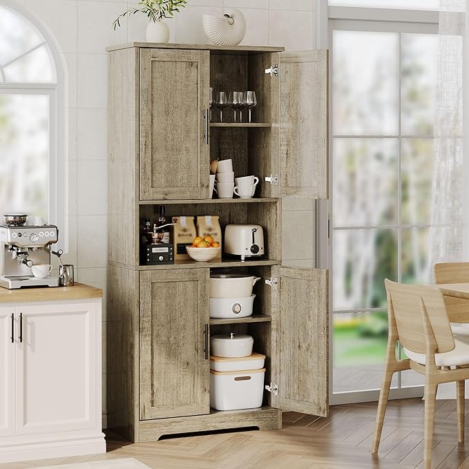 IDEALHOUSE Pantry Cabinet,70" Tall Kitchen Pantry Cabinet with Doors and Adjustable Shelves, Freestanding Cupboard, Tall Storage Cabinet for Bathroom, Dining Room, Living Room，Gray