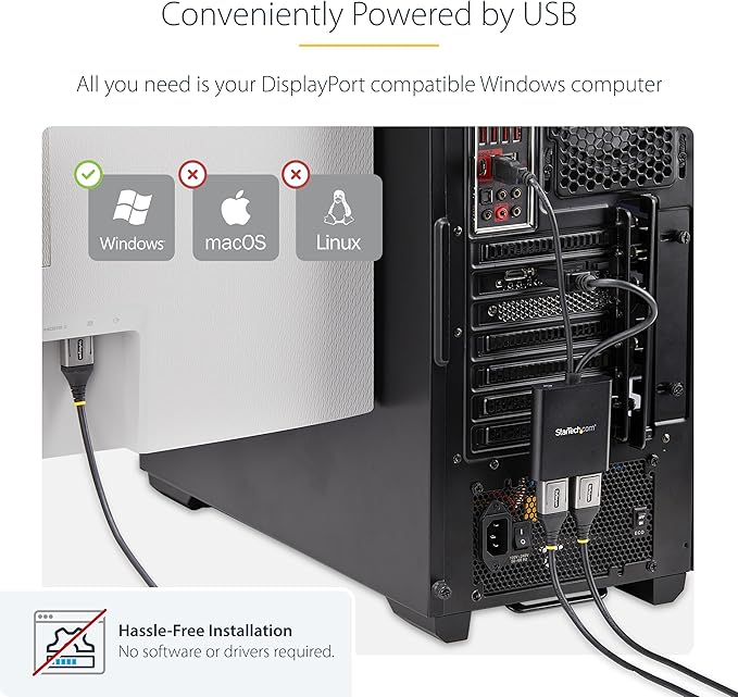 StarTech.com Dual-Monitor DisplayPort 1.2 Splitter, DP to 2x DP Multi-Monitor Adapter, 4K 30Hz/1080p 60Hz MST Hub for Windows