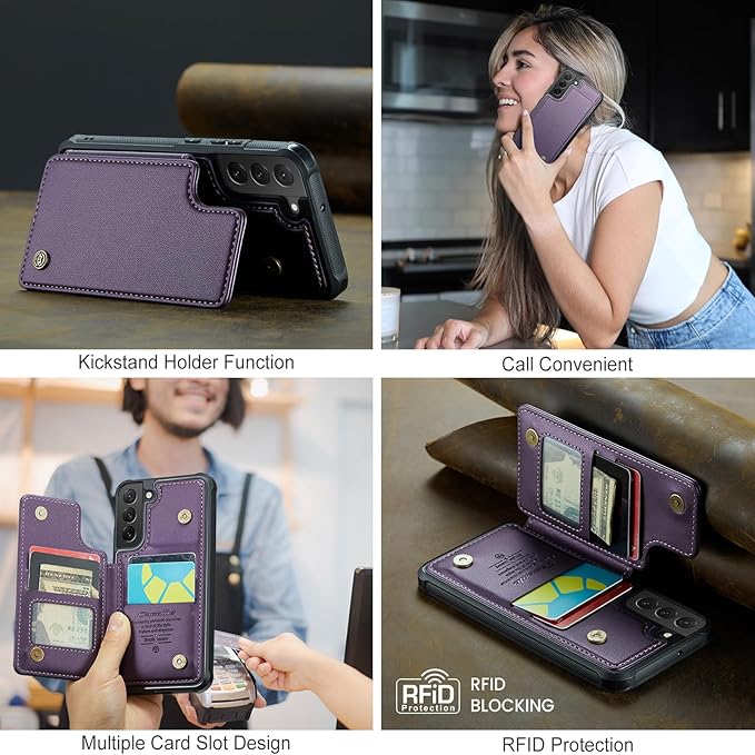 Bemal for Samsung Galaxy S22 Wallet Case with Card Holder, RFID Blocking, Shockproof Leather Kickstand for Men and Women, Durable Protective Phone Cover for 6.1", Purple