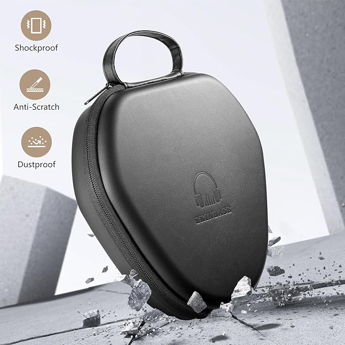 Maxjoy for AirPods Max Case [Shockproof & Dustproof] - Premium PU Leather & EVA Hybrid Hard Protective Cover, Travel Carrying Case with Storage for Apple AirPods Max Headphones (B-Black-EVA)