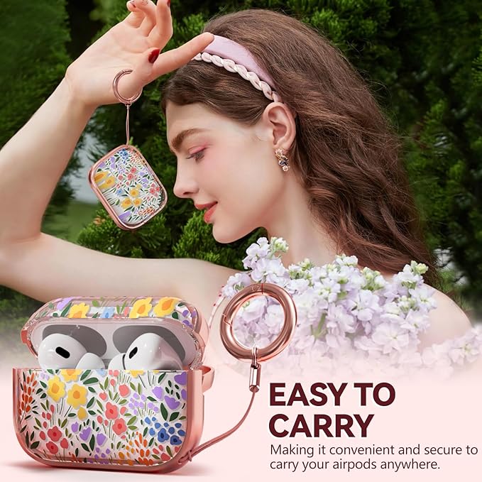 Inesore for AirPods Pro 2nd Generation Case Cover with Lock, Flowers Cute Clear Air Pods Pro 2 Case Hard iPod Pro Cases for Women Girls with Cleaner Kit (2023 USB-C /2022/2019) - Seven Color Flower