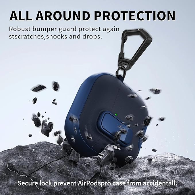 for AirPods 4 Case with Lock,TPU Leather Texture Protective Durability Anti-Lost & Shockproof Protective Cover Accessories with Cleaning Kit in Keychain for Apple AirPods 4 Generation (Midnight Blue)