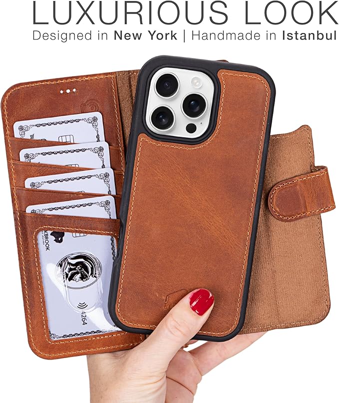 BLACKBROOK Leather Wallet Case for iPhone 16 Pro Max, Carter Premium Leather Magnetic 2-in-1 Wallet Set, Ready for MagSafe, RFID Protection, 4 Card Slots & ID Pocket, Compatible with iPhone 16 Pro Max