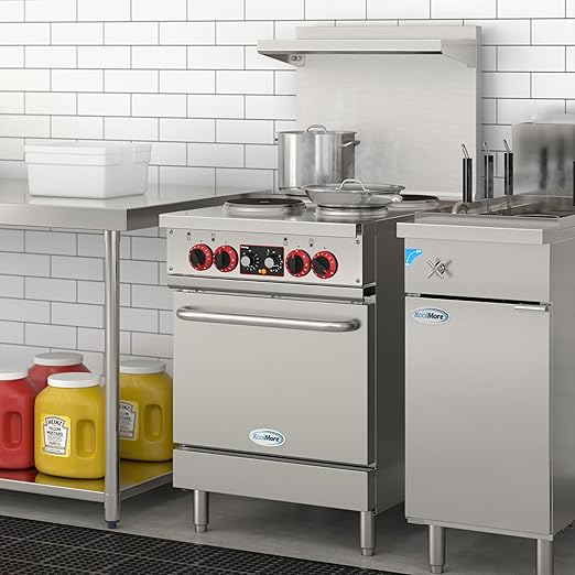 KoolMore KM-CR24-E 24 in. Commercial Range with 4 Burners and 1 Standard Electric Oven in Stainless Steel-208V 3-Phase, CSA Listed