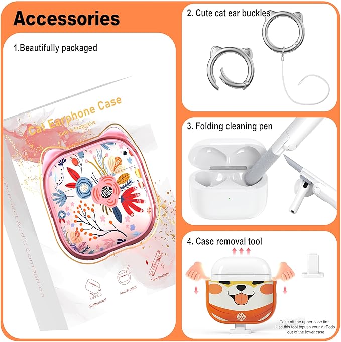 RFUNGUANGO AirPods 4 Case for Women Girly Cat Case with Lock, Phone Stand, Keychain & Cleaner Kit, Compatible with Apple Airpods 4th Generation Case Cover, Orange Cute Dog