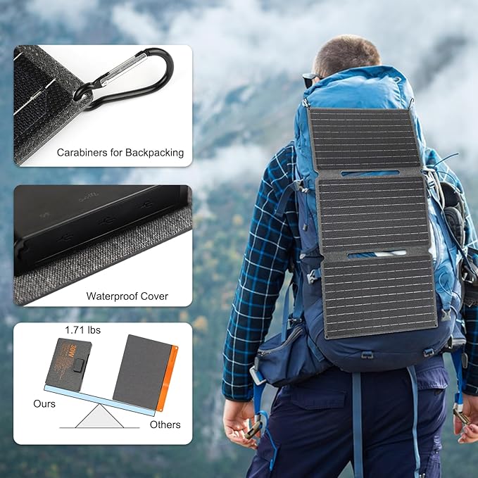 Portable Foldable Solar Panel Kit 30W 18V ETFE Solar Panels Charger with USB 3.0, Type-C and DC Outputs Fast Charging Compatible with iPhone, iPad, Power Banks, IP67 Waterproof for RV Camping Off-Grid