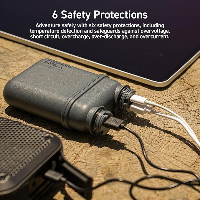 NESTOUT Rugged Power Bank, 5000mAh Outdoor Battery Pack, 15W USB C Fast Charging, Waterproof IP67, Durable Shockproof, Tactical Charger for Phone Military EDC Hiking Survival Camping (Olive Green)