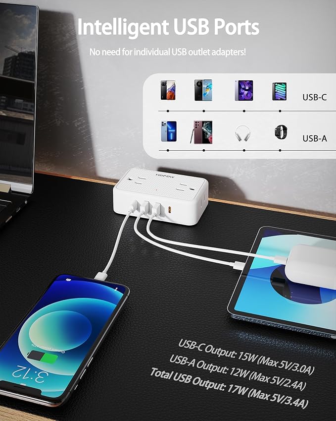 Dual Layer Desk Clamp Power Strip（White）, Desktop Edge Mount Charging Station with 13 Outlets 4 USB Ports (2 USB C), Under Desk Surge Protector(1700 Joules), 10 Ft Extension Cord for Office