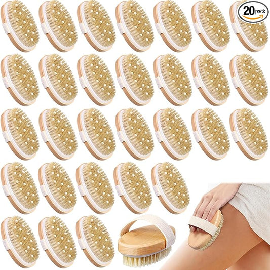 Gejoy 20 Pcs Dry Brushing Body Brush for Lymphatic Drainage Exfoliating Brush with Massage Nodule Dry Skin Body Scrubber Cellulite Shower Circulation Dead Exfoliator (4.92 x 2.56 Inches,Wood Color)
