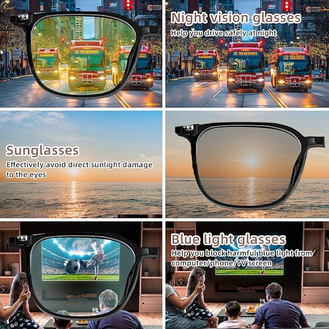 Smart Glasses for Men Women, Bluetooth-Audio Glasses with Clear Blue Light Glasses & UV400 Polarised Magnetic Lenses, Auto On/Off, Call/Music, Unisex Intelligent Sunglasses for Cycling Driving (G05)