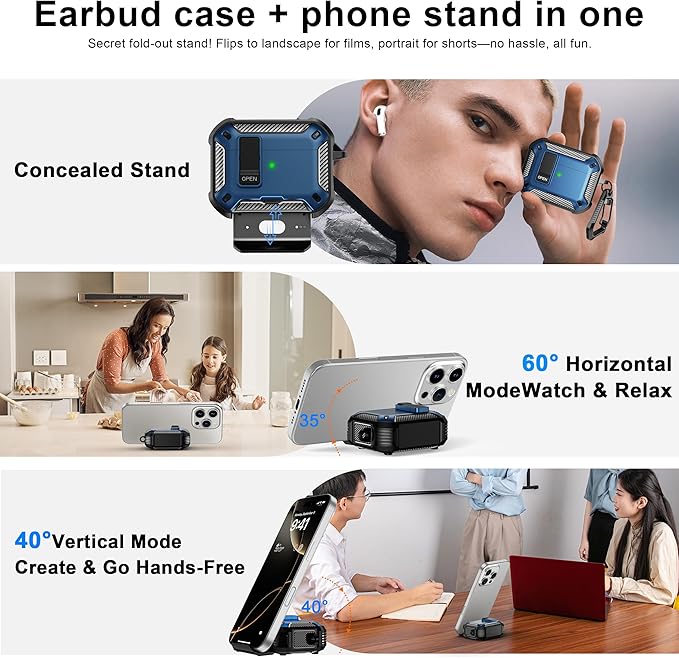 RFUNGUANGO Compatible AirPods Pro 2nd Generation Case with Phone Holder and Compatible Back Magnetic Suction Function, Suitable for AirPods Pro 2 Case, Blue