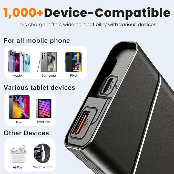 Portable Charger Power Bank, 20000mAh 22.5W PD Fast Charging Powerbank with Built-in USB C Cable, External Phone Battery Pack for iPhone 17/16/15 Samsung S24 Android etc