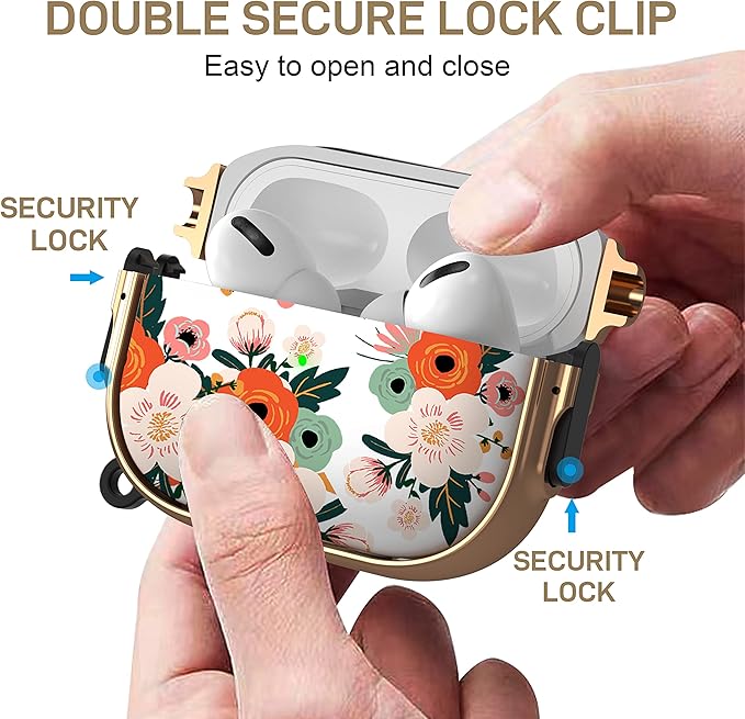 Maxjoy for Airpods Pro 2nd Generation/1st Generation Case with Lock, Flower AirPod Pro 2 Case for Women Men with Keychain Protective Hard iPods Pro Cover for Airpods Pro (2022/2019), Floral