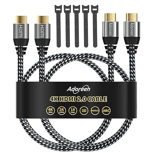 4K HDMI Cable 6 Feet/2 Pack,High Speed 18Gbps Braided HDMI 2.0 Cable Cord,4K@60Hz,2K,1080P,ARC HDR HDCP 3D,Sturdy&Flexible&Untangled&Supreme Texture,Compatible Monitor UHD TV PC PS5 Xbox+5 Ties
