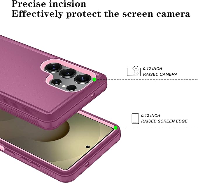 ONOLA Phone Case for Samsung Galaxy S25 Ultra Case with HD Screen Protector, Heavy Duty Shockproof & Dropproof 3-Layer Cover Phone Case for Galaxy S25 Ultra 6.9''，WineRedPink