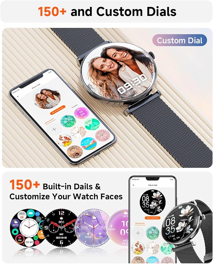 Smart Watches for Women Men[Calls/2 Bands/Metal Thin Body] for Android iPhone Samsung Compatible,1.43" Micro-Spherical AMOLED Screen,IP68 Waterproof Sports Watch (Black Steel)
