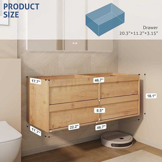 eclife 48" Floating Bathroom Vanity Sink Combo, Wall Mounted Modern Minimalist Storage Cabinet with 4 Drawers, Exclude Sink, Faucet & Drain, Natrual