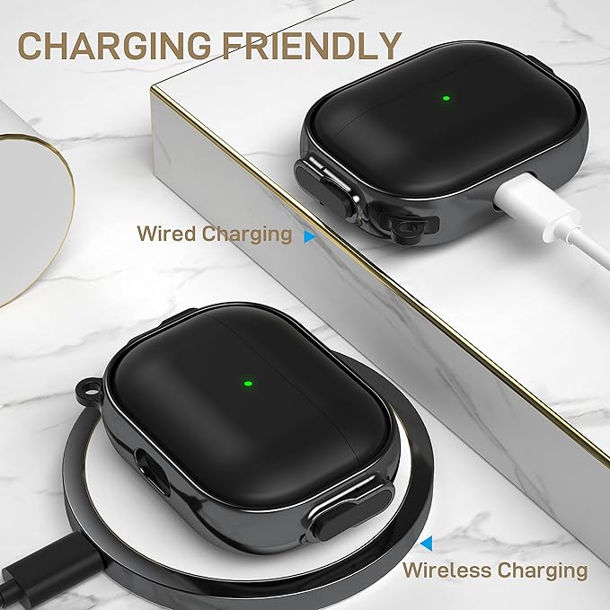 Maxjoy for AirPods Pro 2nd/1st Generation Case with Lock, Cute AirPods Pro 2 Case Lock Protective Hard AirPod Pro Cover for Women Men with Keychain for Airpod Pro (2023/2022/2019), Black/Grey