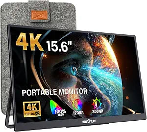 InnoView 15.6 inch Portable Monitor 4K UHD 3840x2160 | 100% sRGB HDR | External Monitor with 2 USB-C & HDMI Ports | Travel Second Monitor for Laptop Mac PC Xbox PS5 Switch (Includes Adapter)