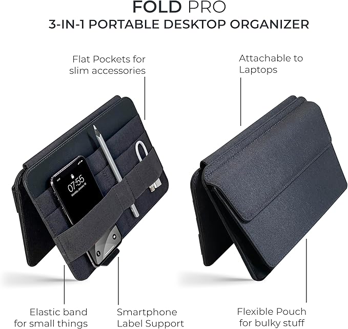 Beblau FOLD PRO Portable Tech Organizer – Attachable Device Pouch & Desk Sleeve | Gadget Case for Office and Home | Work-from-Home Essentials | Flexible Backpack Insert | Fits 13"-15"