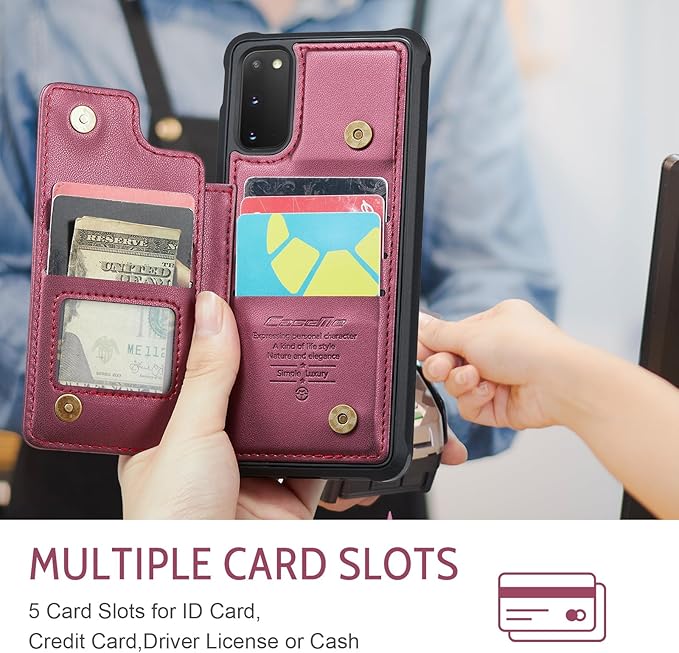 Bemal for Samsung Galaxy S20 FE Wallet Case with Card Holder, RFID Blocking, Shockproof Leather Kickstand for Men and Women, Durable Protective Phone Cover for 6.5", Wine Red