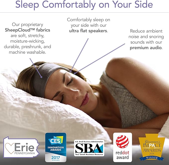 SleepPhones Wireless Sleep Headphones by AcousticSheep V8 | 24-Hour Battery | Original and Most Comfortable Bluetooth Headphones for Sleeping (Medium, Quiet Lavender Fleece)