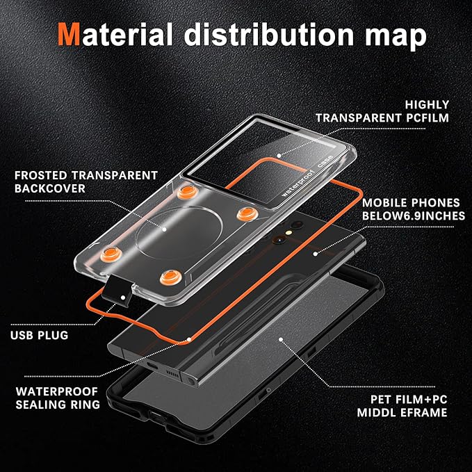 Waterproof Phone Case for Samsung Galaxy A53/ A54/ A55/ A56 [Underwater Touchscreen] with Lanyard, IPX8 Professional Waterproof Diving Case Cover for iPhone/Samsung/Google/Moto -Universal Black