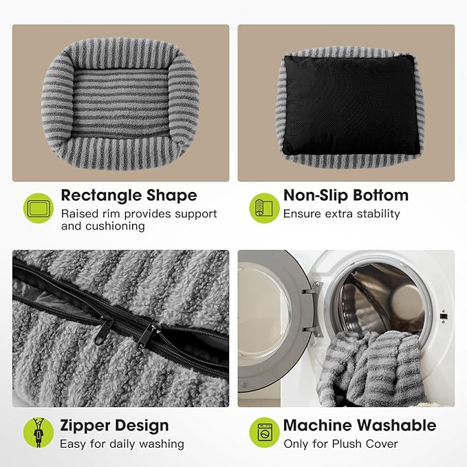 MIXJOY Dog Beds for Small Dogs Cats, Soft Cat Bed for Indoor Cats, Rectangle Pet Bed for Puppy Kitty, Washable Dog Bed with Removable Cover, Anti Slip Bottom, 20"x19"x6", Grey