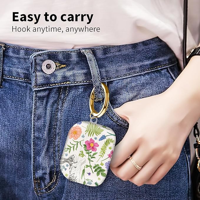 Compatible with Airpod pro 2nd/1st Generation Case Cover with Gold Round Keychain Cute Pattern Hard & Anti Slip Cover for Men Women & Girls（Cute Bunny）