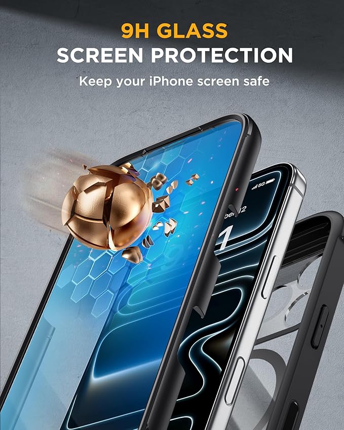 Miracase Magnetic for iPhone 17 Pro Case 6.3" [Compatible with MagSafe] Full-Body Phone Case with Built-in Glass Screen Protector & Camera Control,Drop Proof iPhone 17 Pro Cover, Black